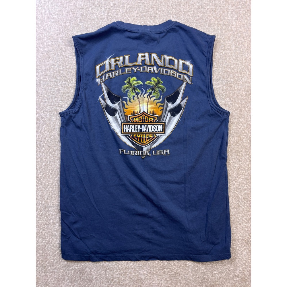 Harley-Davidson Orlando Florida Muscle Tee Blue Sleeveless Shirt 2XL 2004